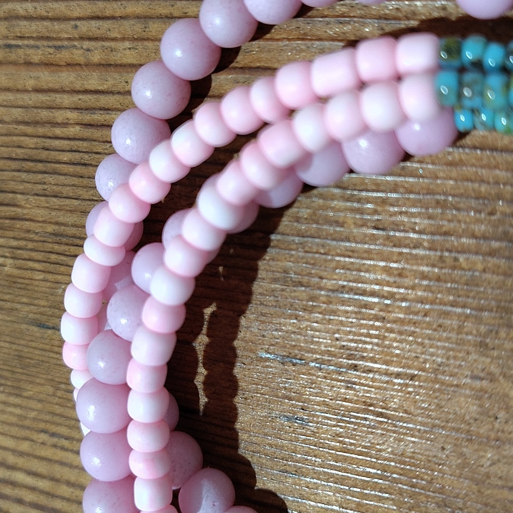 Pink and Turquoise Multi Strand Ladies Beaded Bracelet, Handmade Ladies Bracelet - Picture 5 of 6